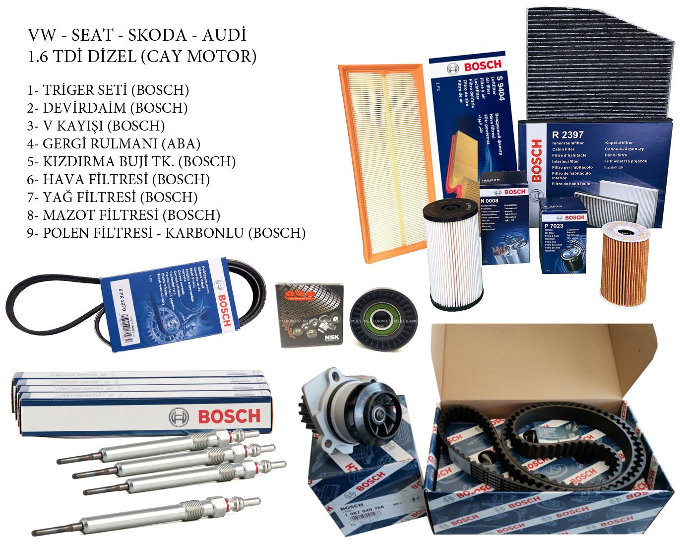 Seat Altea 1.6 Tdi Bosch Komple Bakım Seti Filtreler Triger Buji