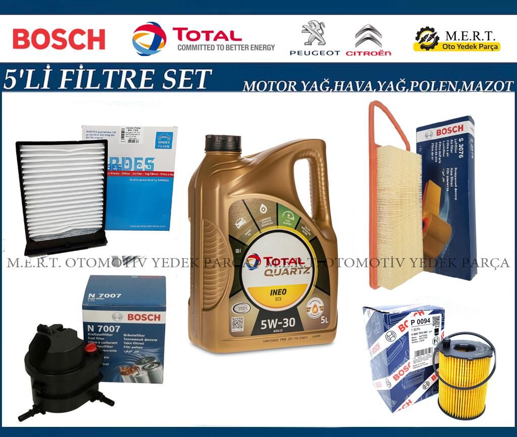 Peugeot 107 1.4 HDI Filtre Bakım Seti + Motor Yağı (2005-2010)