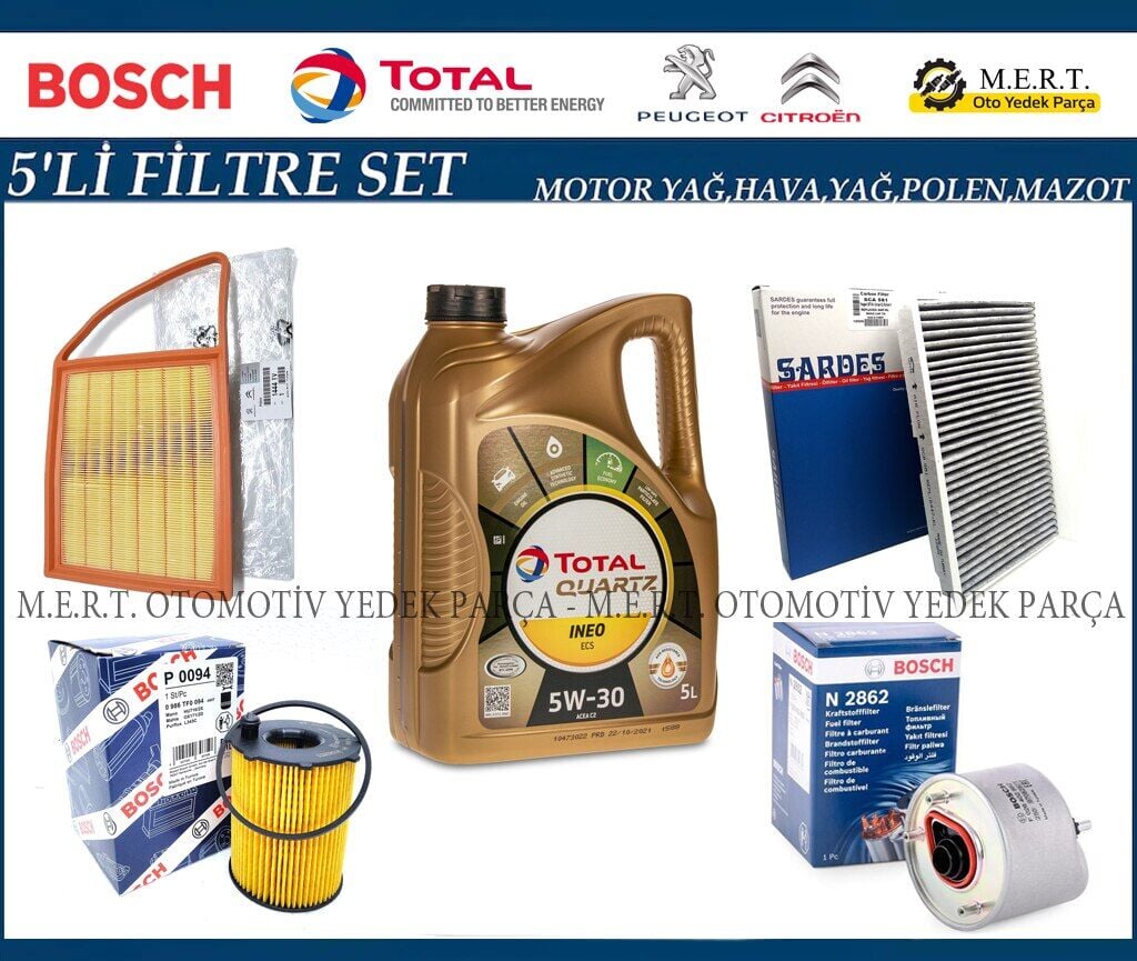 Citroen C5 1.6 E-hdi Filtre Bakım Seti + Motor Yağı 2011-2015