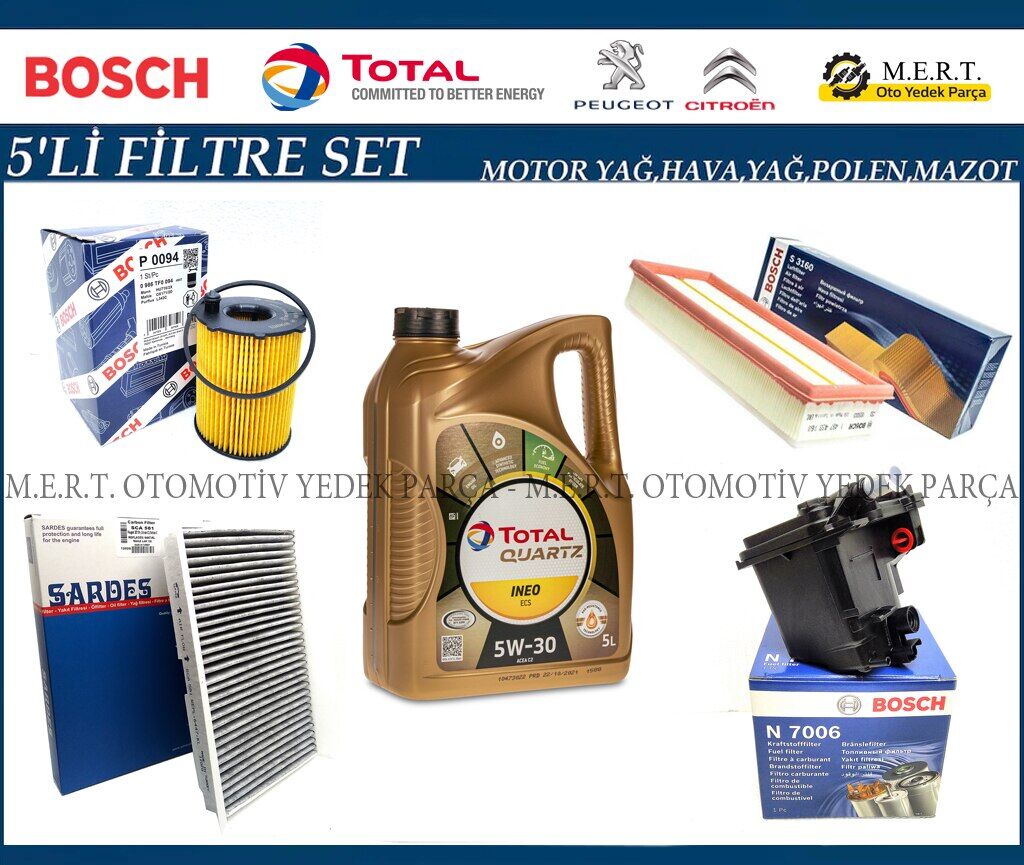 Peugeot 308 1.6 Hdi Filtre Bakım Seti + Motor Yağı (2007-2010)