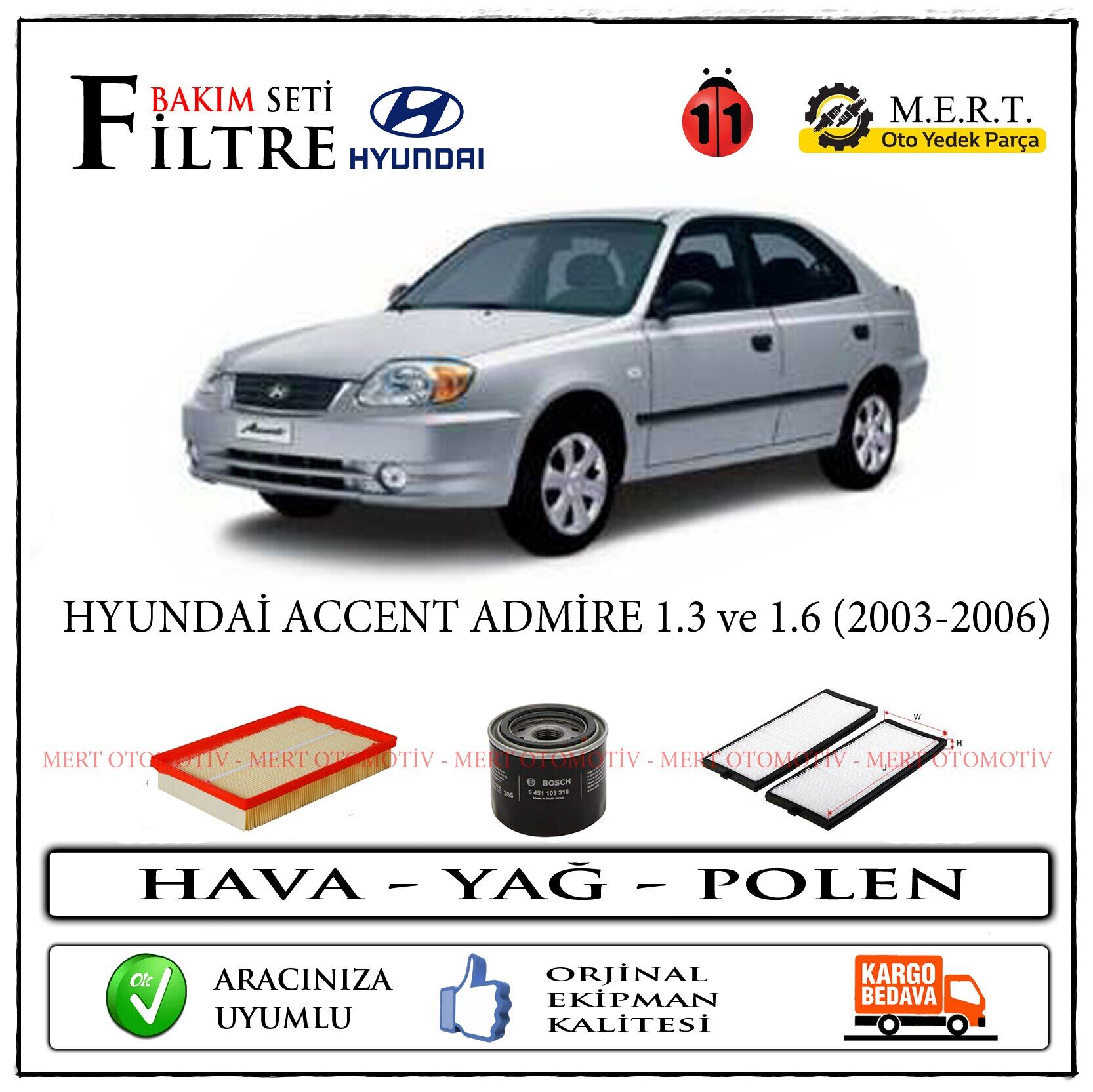 Accent Admire 1.3 / 1.6 Benzinli Filtre Bakım Seti (2002-2006)