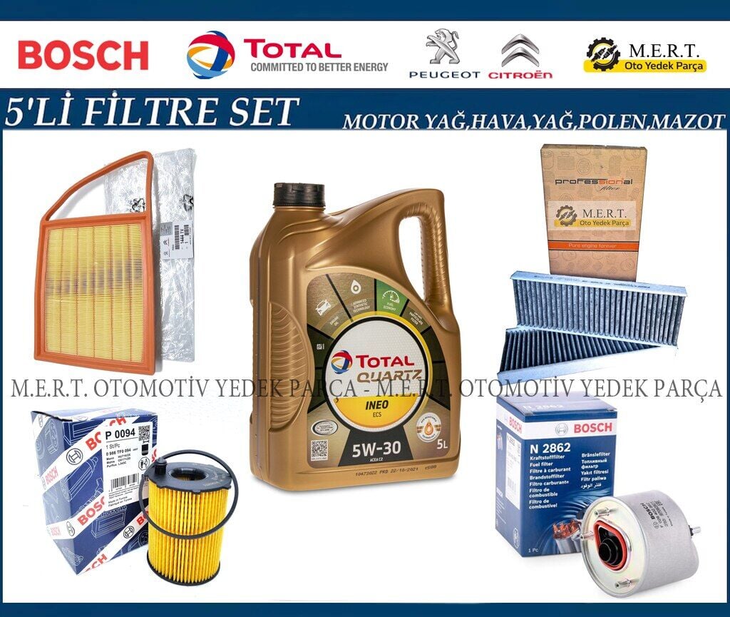 Citroen C-Elysee 1.6 Hdi Euro 5 Filtre Bakım Seti + Motor Yağı
