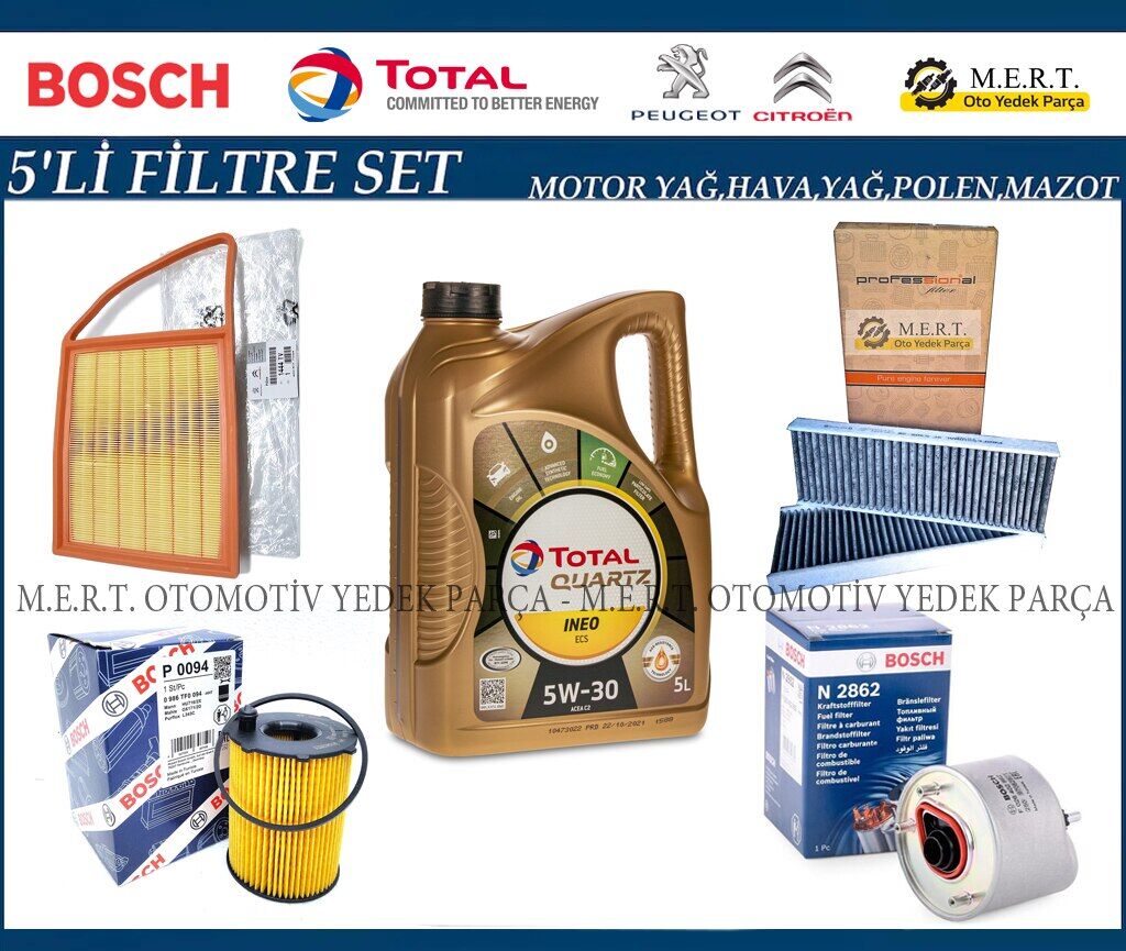 Citroen C-Elysee 1.6 Hdi Euro 5 Filtre Bakım Seti + Motor Yağı
