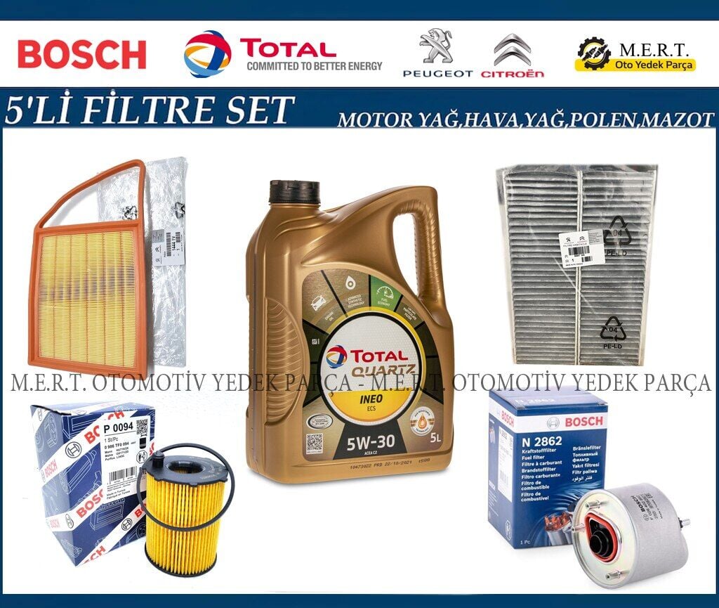 Citroen Berlingo 1.6 Hdi Euro 5 Filtre Bakım Seti + Motor Yağı