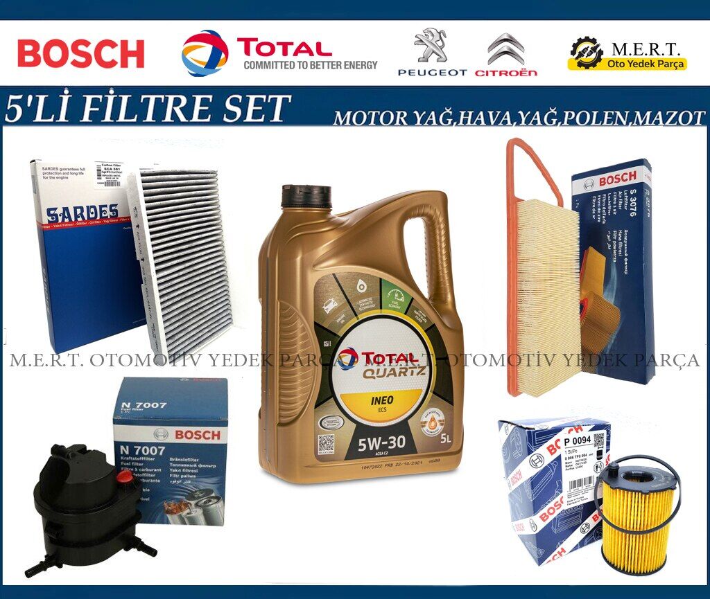 Citroen C3 1.4 Hdi Filtre Bakım Seti + Motor Yağı (2003-2009)