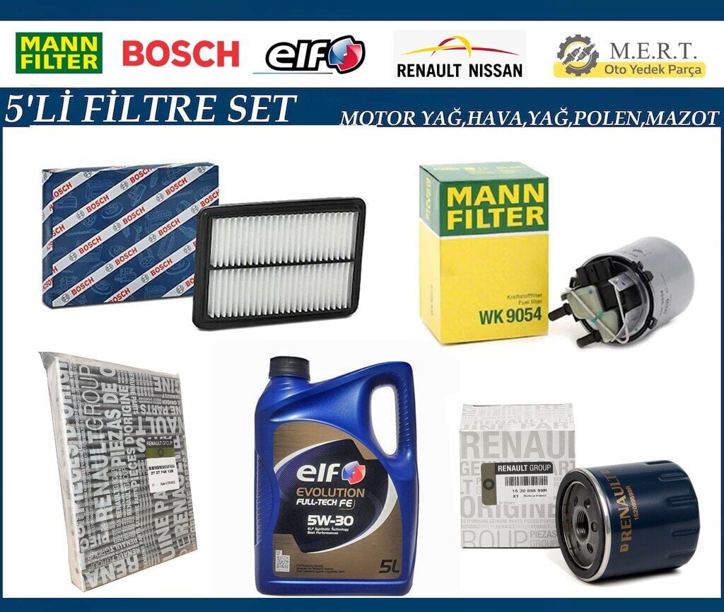 Renault Kadjar 1.5 Dci Dizel Filtre Bakım Seti + Elf Motor Yağı